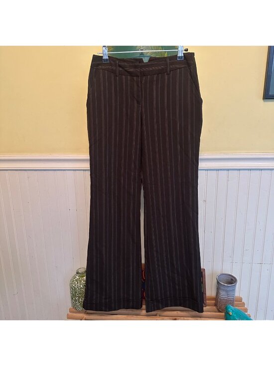 Iz Byer Pants - Vintage IZ Beyer Brown Pinstripe Wide-Leg Pants Buttoned Back Pockets Belt loops